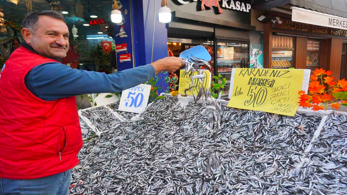 Hamsinin fiyatı 50 liraya düşerek tezgahlar hareketlendi.